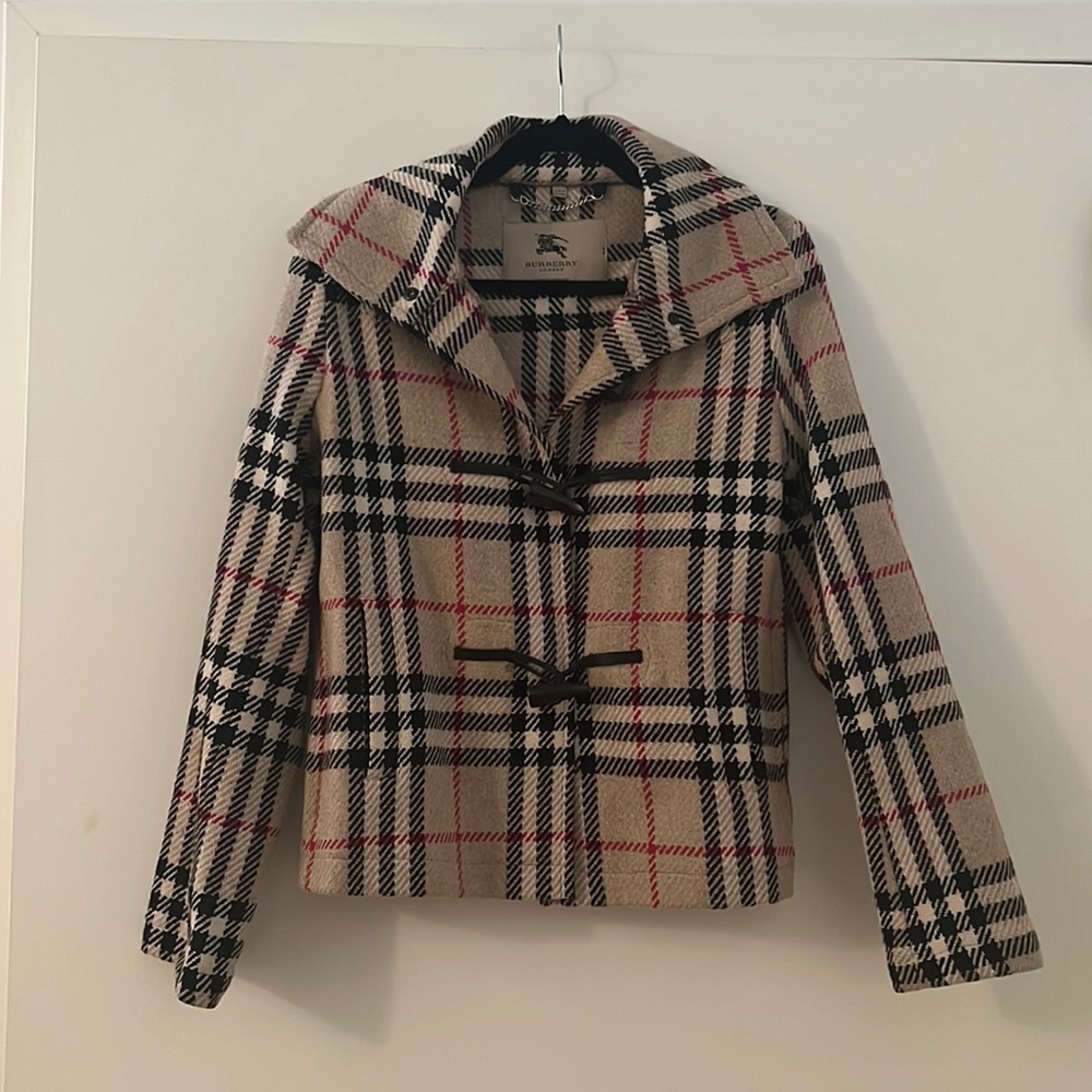 Classic Burberry Nova Check Toggle Close Jacket Coat Plaid